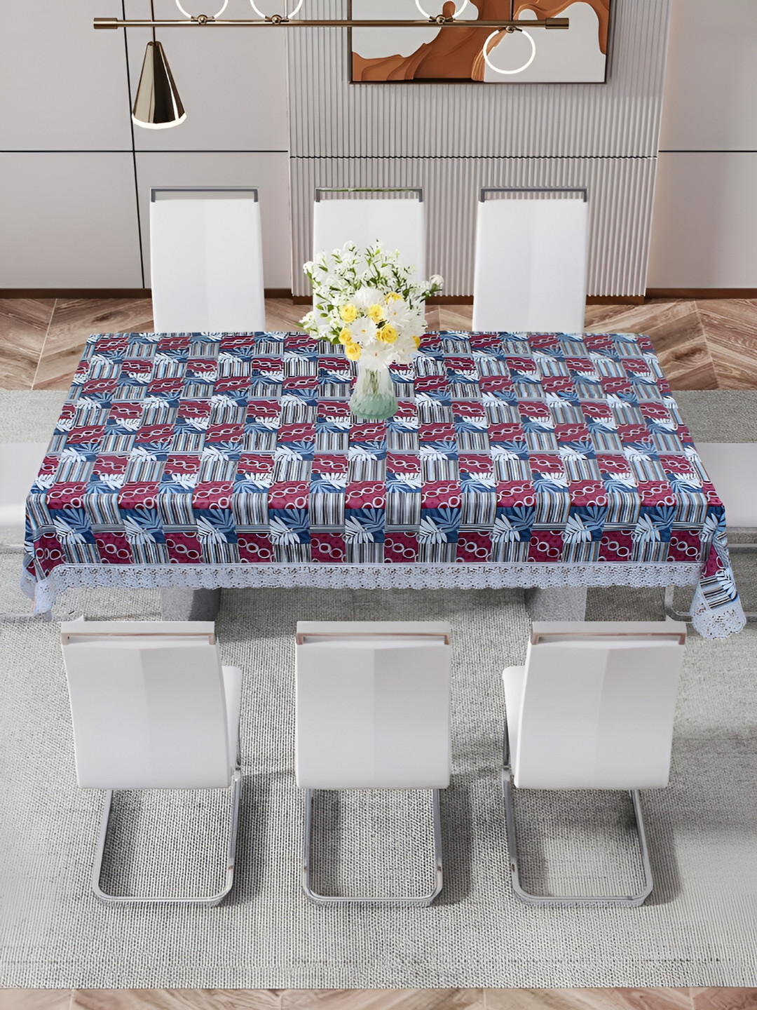 

DREAM CARE White & Blue Abstract 60 x 1.08 Waterproof 8 Seater Table Cover