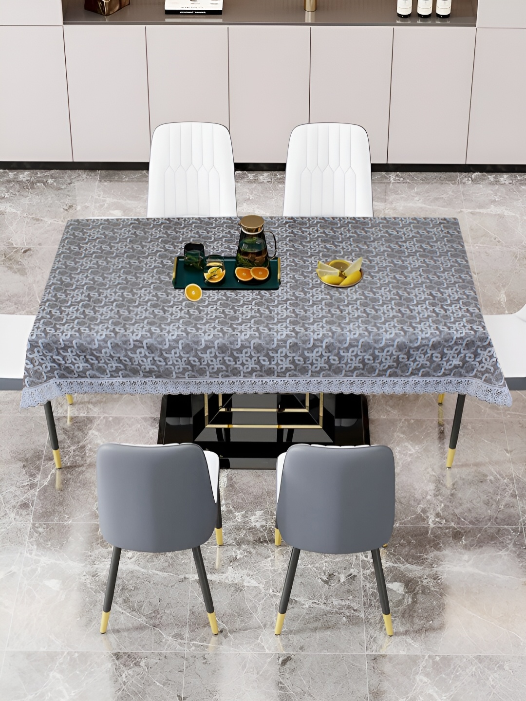 

DREAM CARE White & Grey Abstract 60 x 90 Waterproof 6 Seater Table Cover