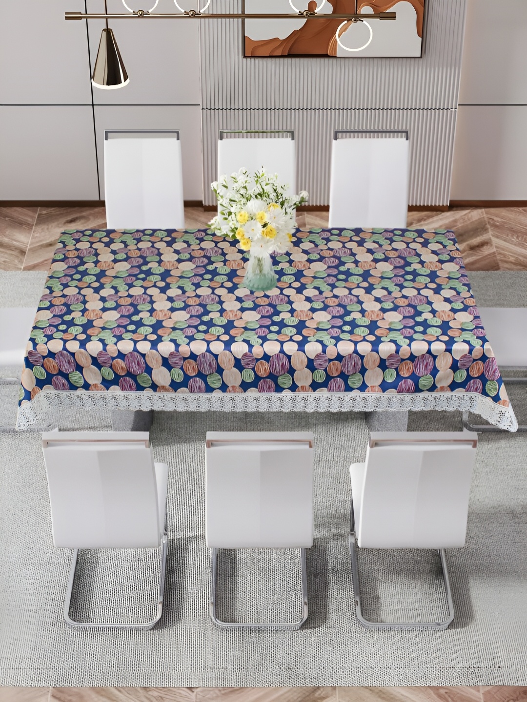 

DREAM CARE Blue & White Geometric 60 x 1.08 Waterproof 8 Seater Table Cover