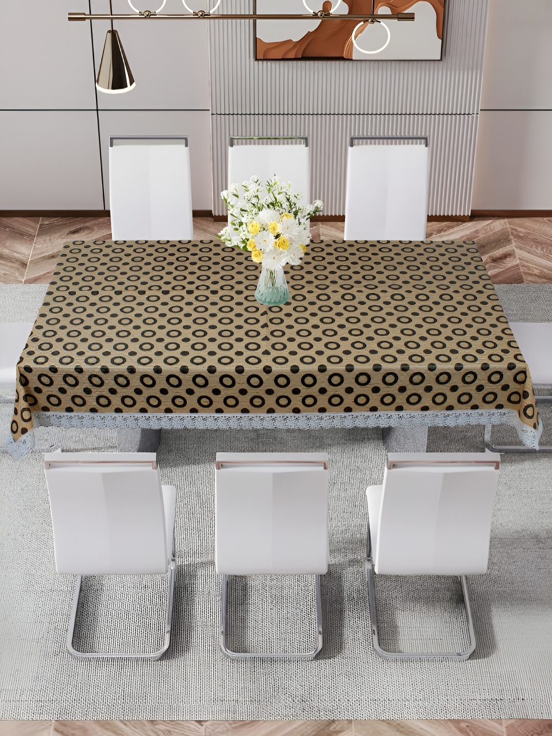 

DREAM CARE Brown & Black Geometric 60 x 1.08 Waterproof 8 Seater Table Cover, Grey