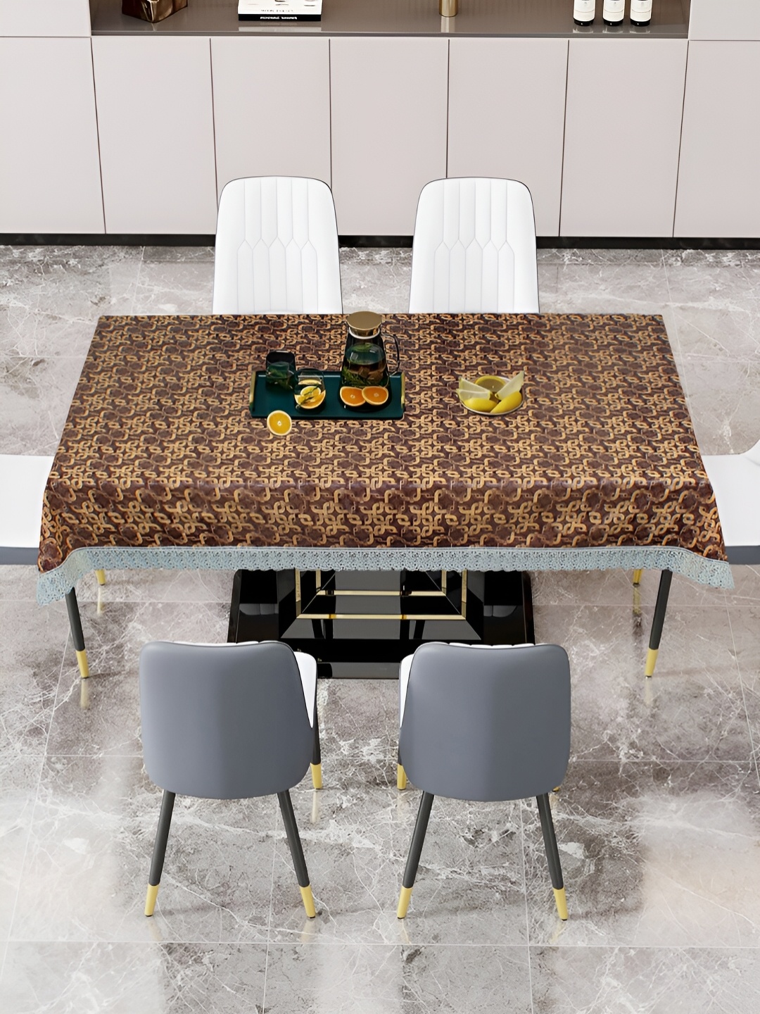 

DREAM CARE White & Brown Abstract 60 x 90 Waterproof 6 Seater Table Cover