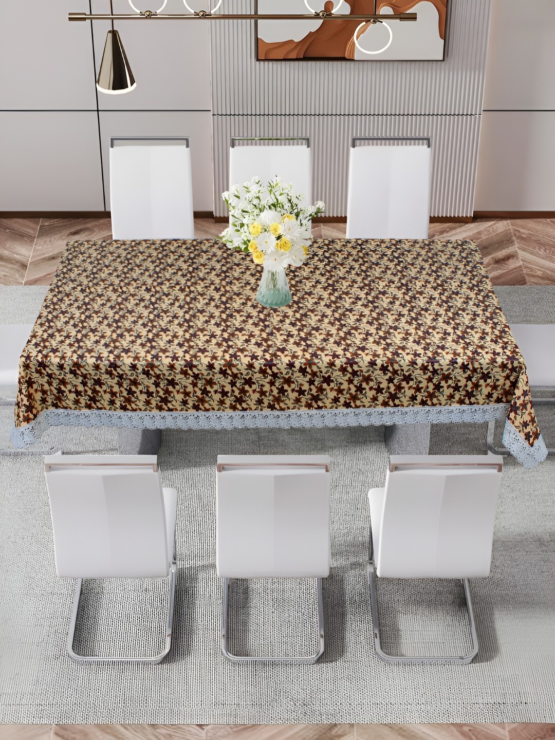 

DREAM CARE Brown & White Floral 60 x 1.08 Waterproof 8 Seater Table Cover, Beige