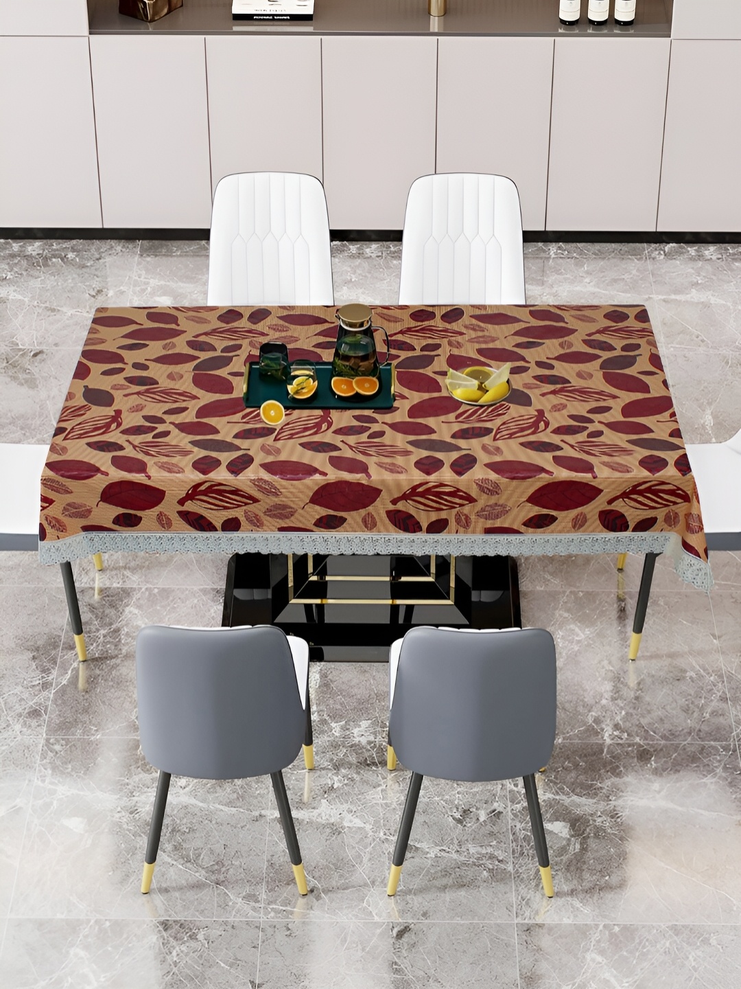 

DREAM CARE White & Red Floral 60 x 90 Waterproof 6 Seater Table Cover, Beige