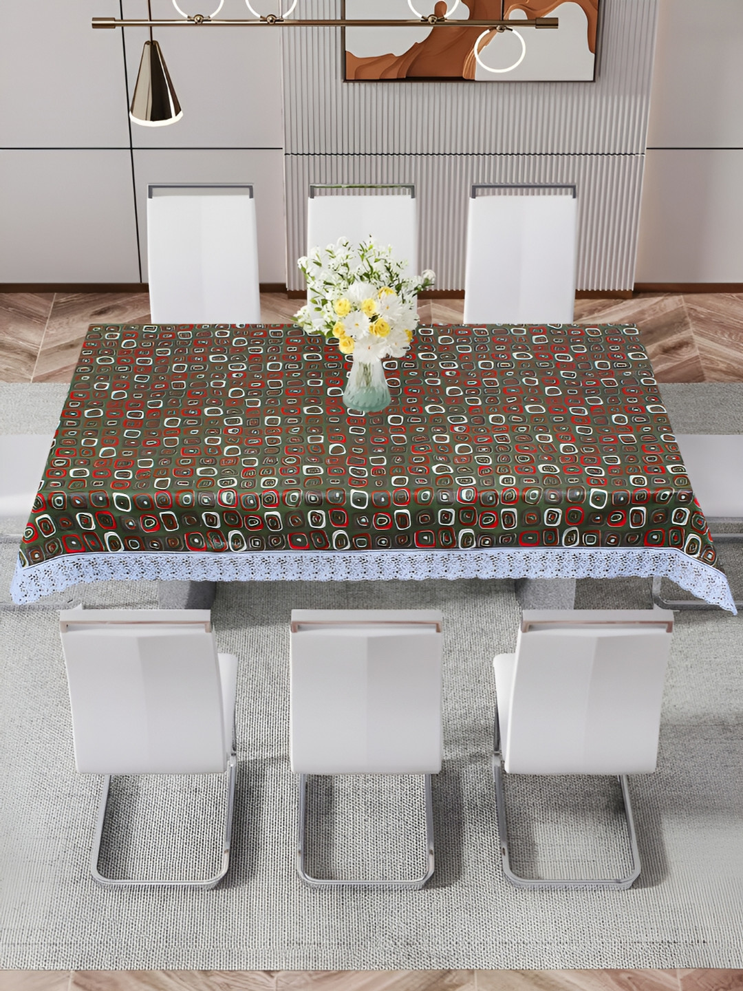 

DREAM CARE Brown & White Geometric 60 x 1.08 Waterproof 8 Seater Table Cover