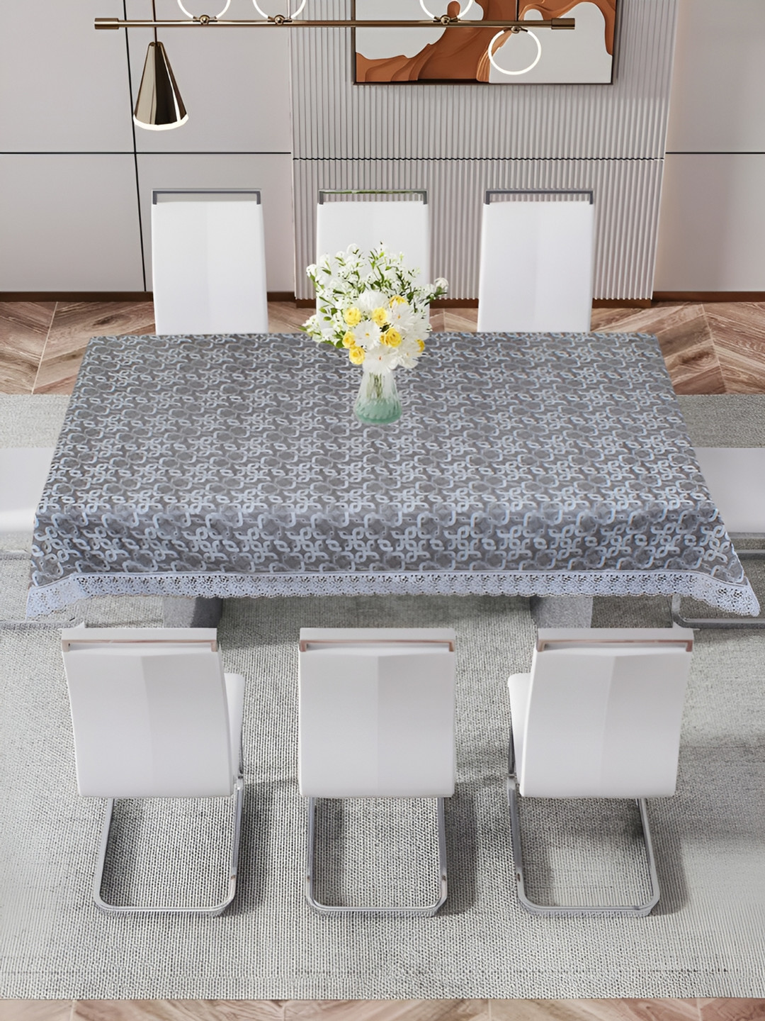 

DREAM CARE Grey & White Geometric Printed Waterproof 8 Seater Rectangular Table Cover
