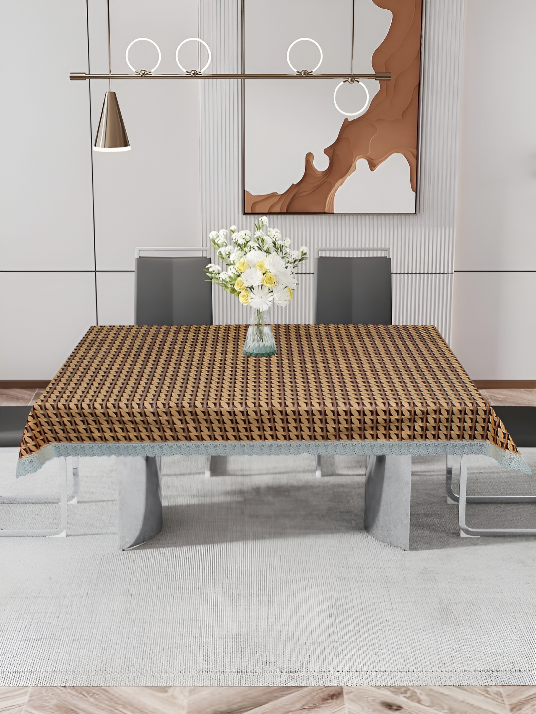 

DREAM CARE Beige & Brown Geometric Printed Waterproof 4 Seater Rectangular Table Cover
