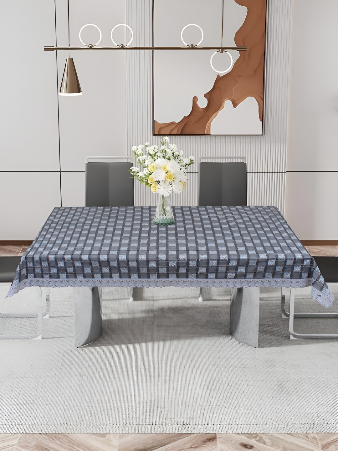 

DREAM CARE Grey & White Floral Printed Waterproof 4 Seater Rectangular Table Cover