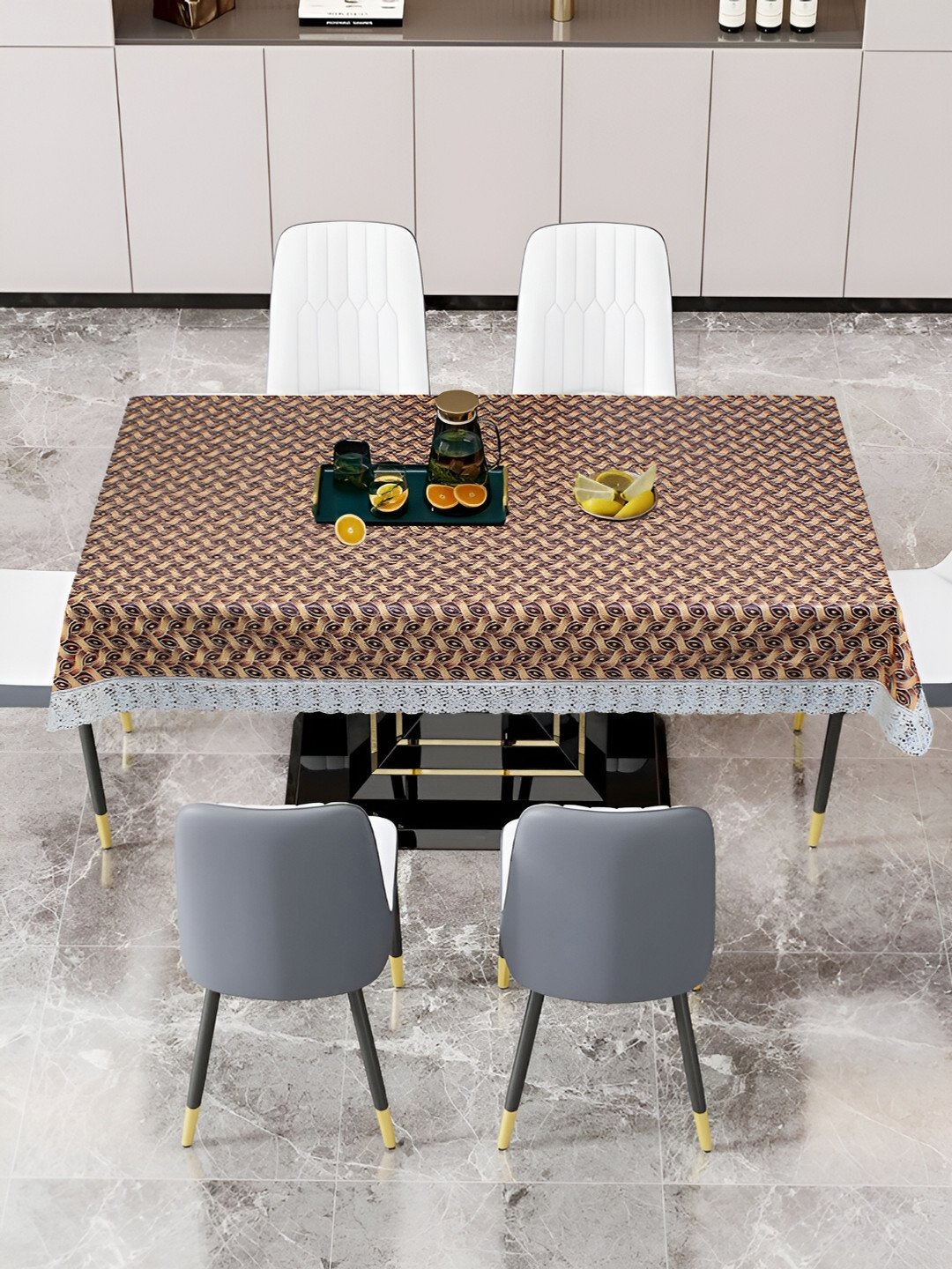 

DREAM CARE Brown & Beige Geometric Printed Waterproof 6 Seater Rectangular Table Cover