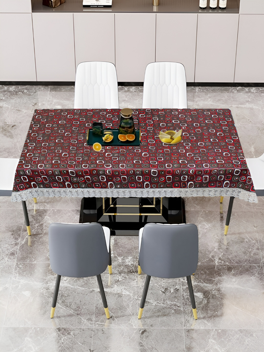 

DREAM CARE Maroon & Beige Geometric Printed Waterproof 6 Seater Rectangular Table Cover