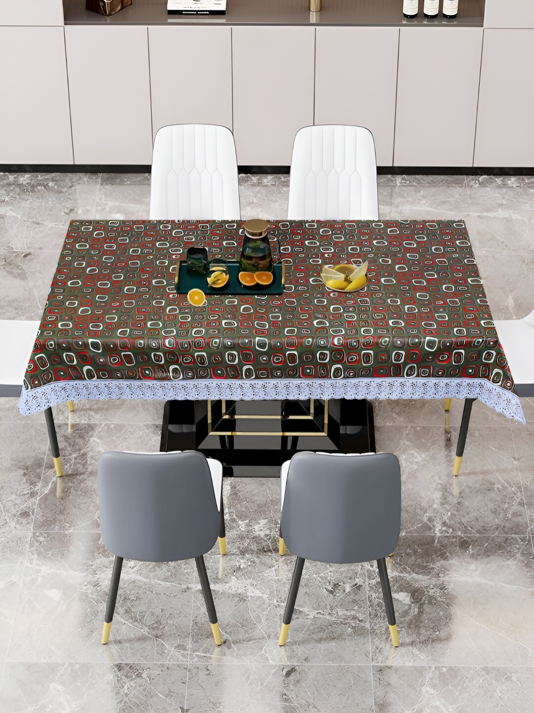 

DREAM CARE Green & Red Geometric Printed Waterproof 6 Seater Rectangular Table Cover