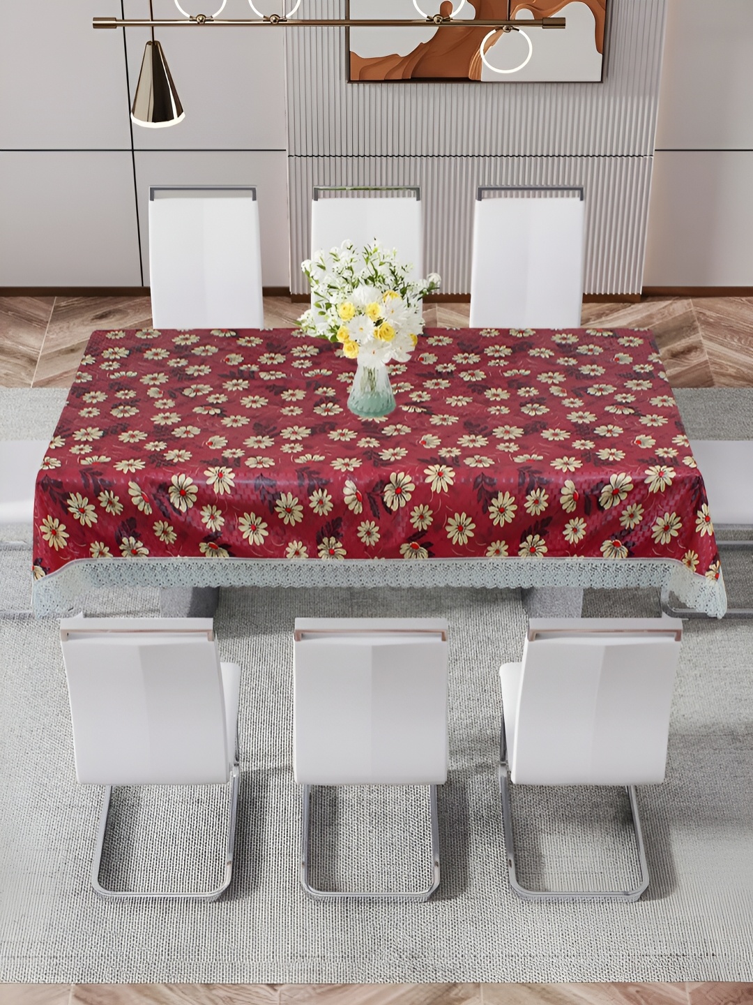 

DREAM CARE Red & Beige Floral Printed Waterproof 8 Seater Rectangular Table Cover