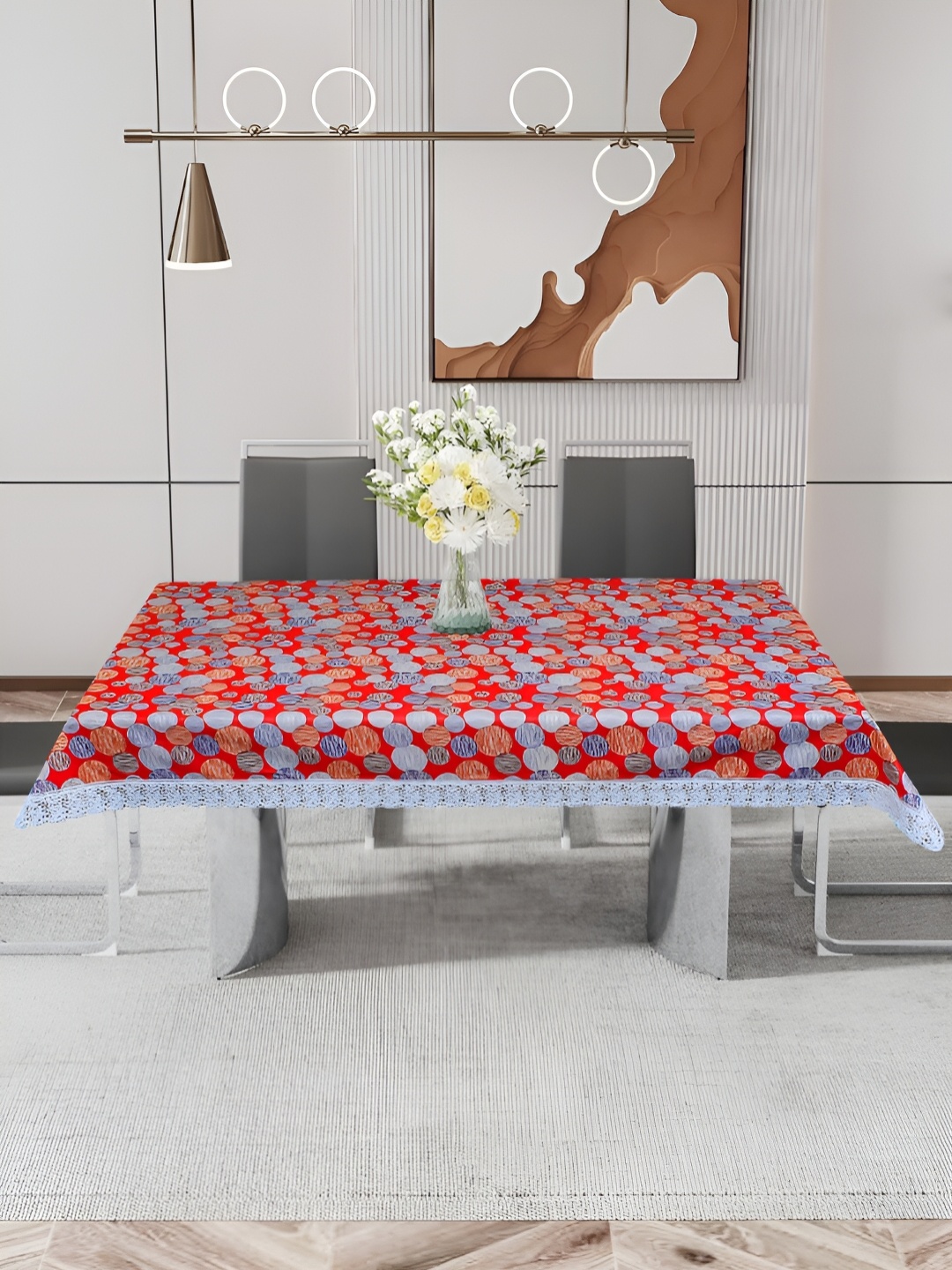 

DREAM CARE Red & Blue Geometric Printed Waterproof 4Seater Rectangular Table Cover