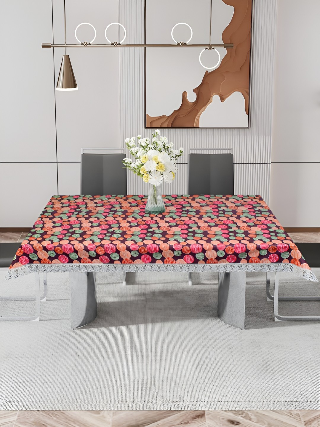 

DREAM CARE Maroon & Pink Geometric Printed Waterproof 4 Seater Rectangular Table Cover