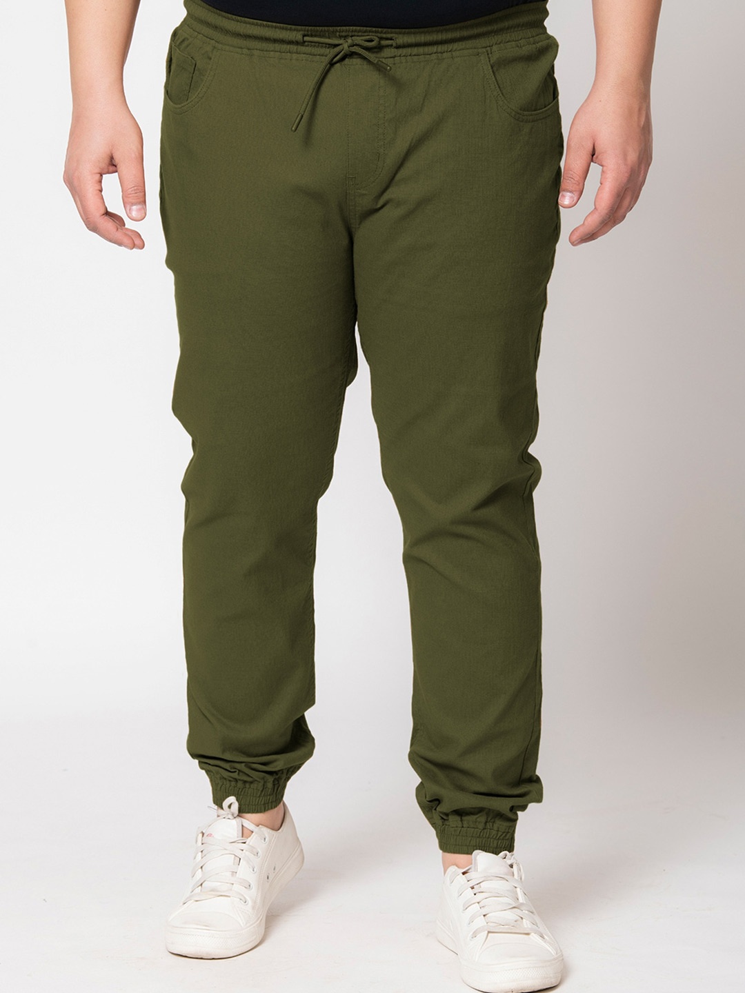 

IVOC Plus Men Mid-Rise Pure Cotton Joggers, Olive