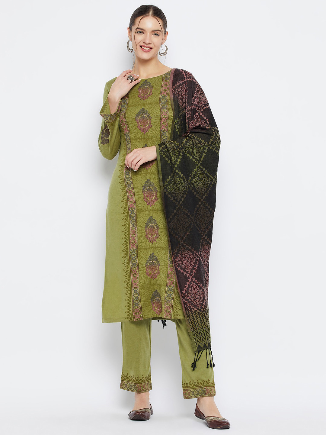 

Zigo Floral Printed Long Sleeves Kurta with Palazzos & With Tassels Dupatta, Sea green