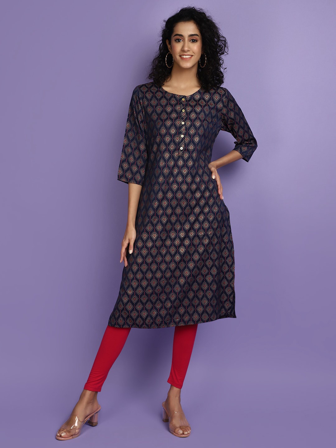 

V-Mart Blue Geometric Printed Viscose Straight Kurta