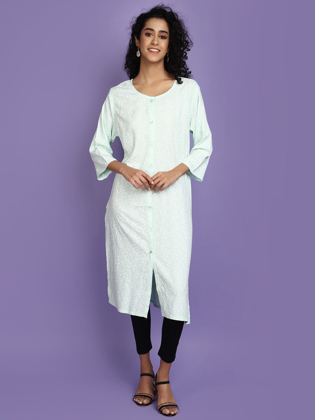 

V-Mart Green Floral Printed Rayon Straight Kurta