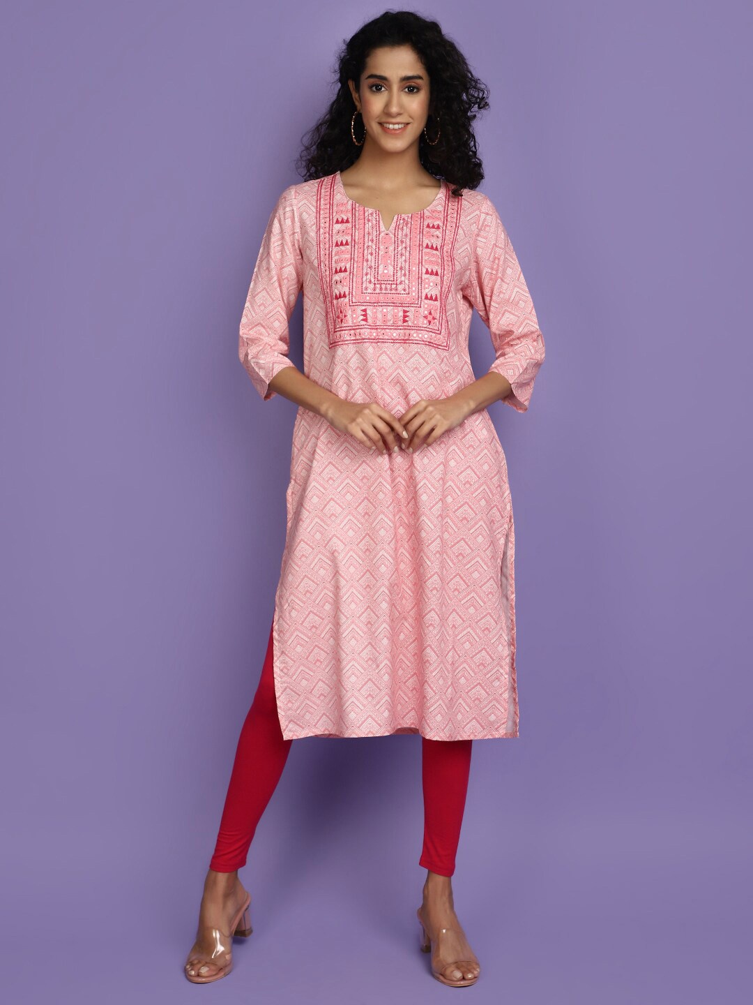 

V-Mart Pink Geometric Printed Rayon Straight Kurta