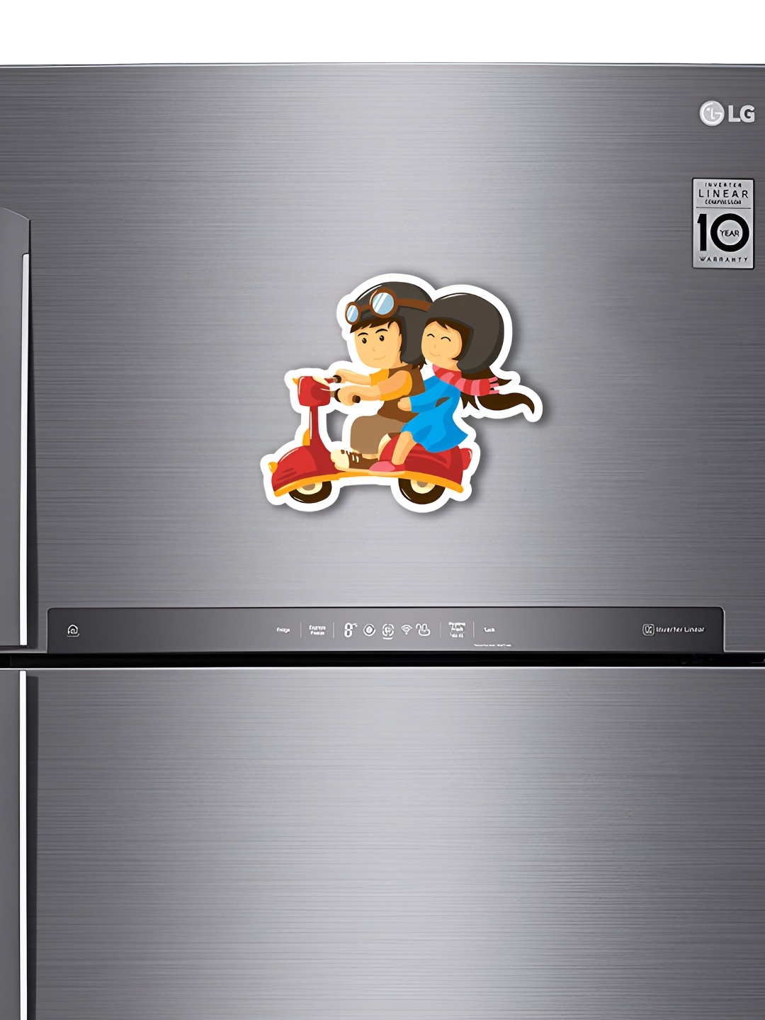 ARTBUG Red & Blue Couple On Scooter Printed Decorative Fridge Magnet