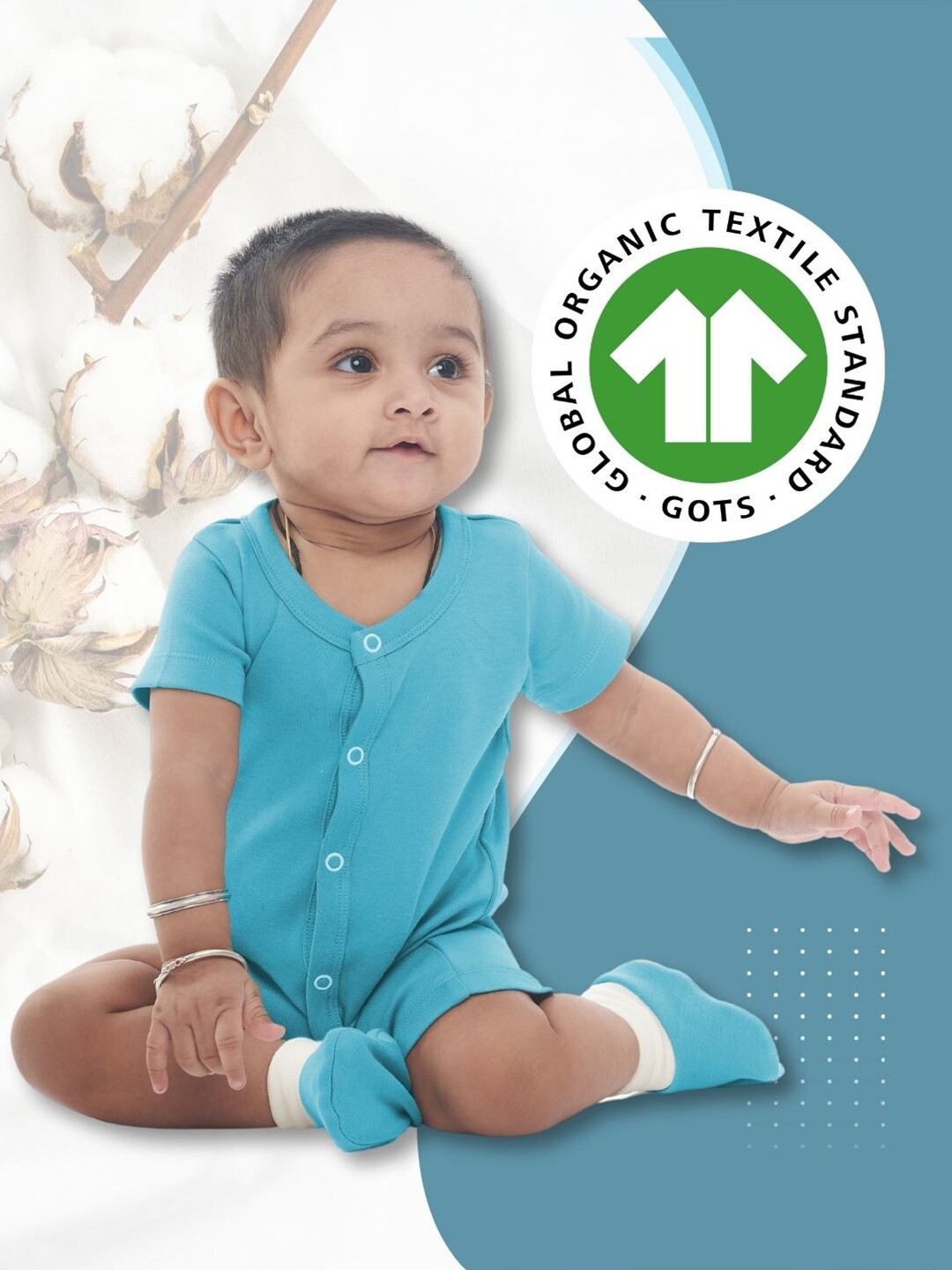 

BAESD Infants Round Neck Organic Cotton Rompers, Sea green