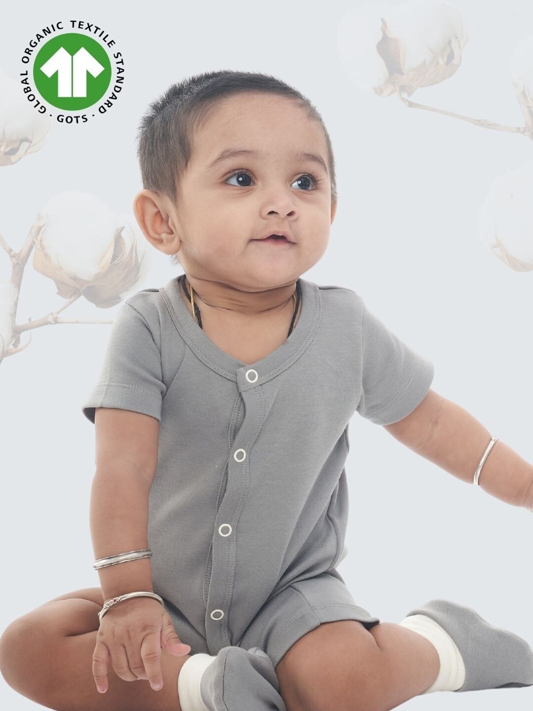 

BAESD Infants Round Neck Breathable Organic Cotton Rompers, Grey