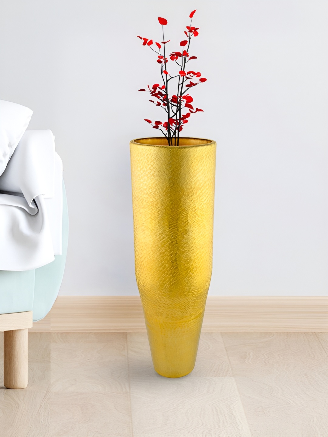 

Athome by Nilkamal Yellow Metal Narrow Tumbler Floor Vase