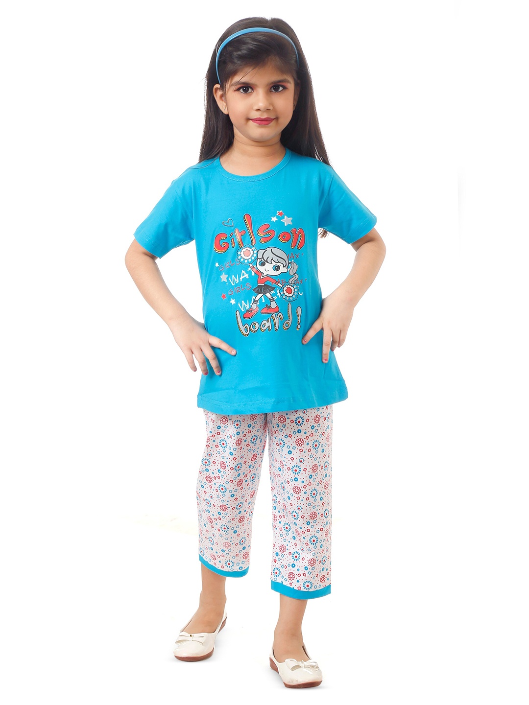 

BAESD Girls Printed Pure Cotton Night Suit, Blue