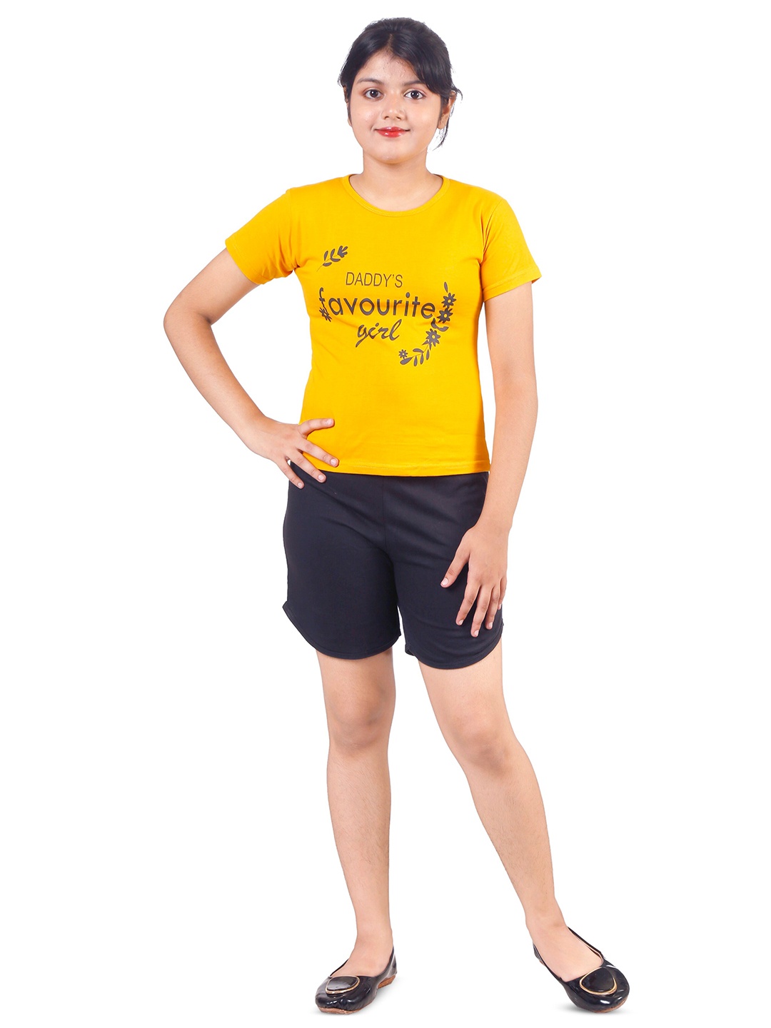 

BAESD Girls Printed Pure Cotton T-Shirt With Shorts, Yellow