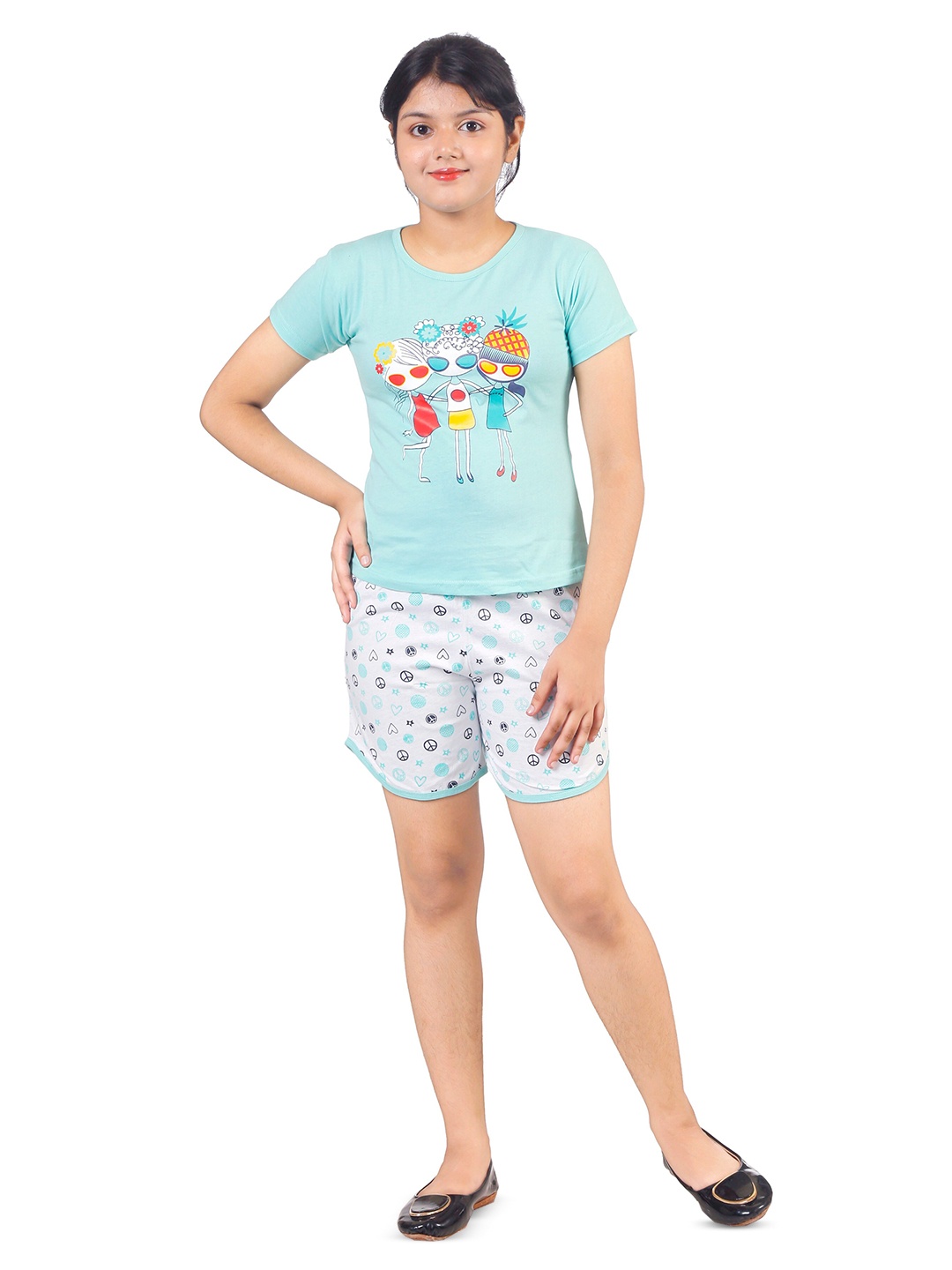 

BAESD Girls Printed Pure Cotton T-Shirt With Shorts, Blue