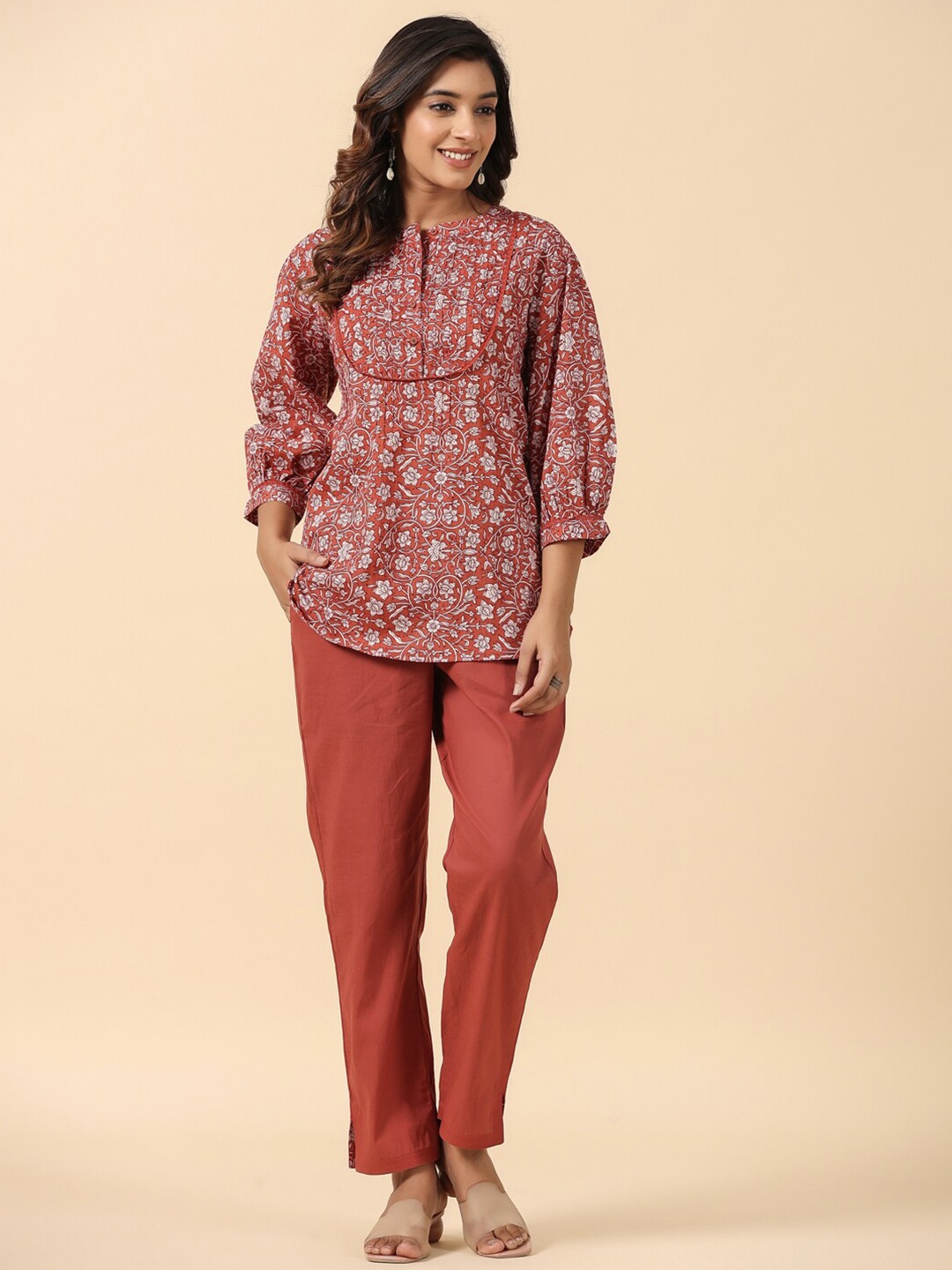 

SAVI Printed Pure Cotton Top & Trouser, Rust