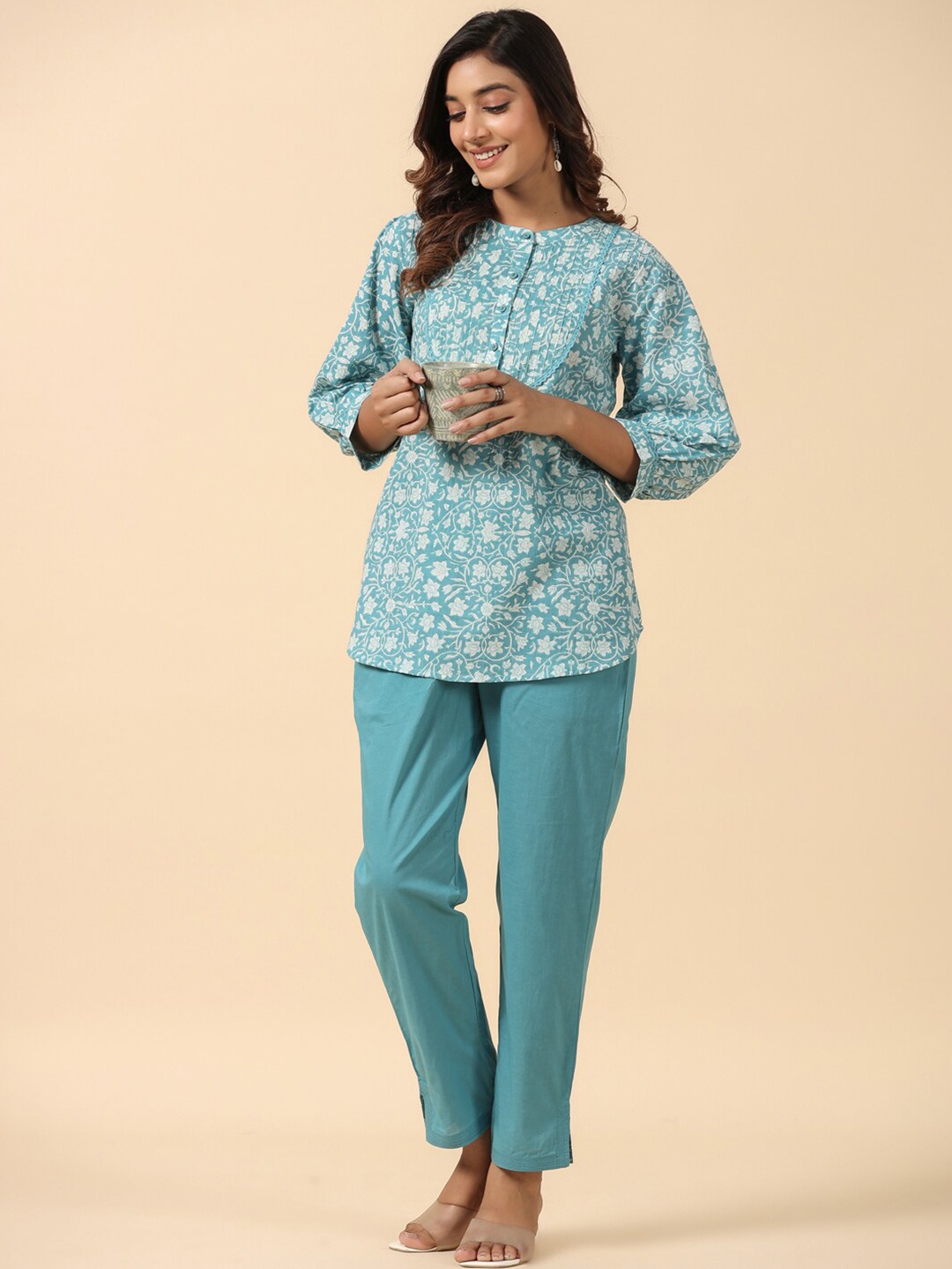 

SAVI Printed Pure Cotton Top & Trouser, Blue