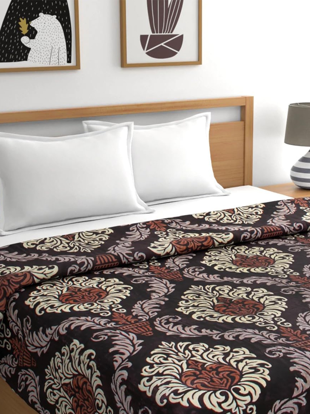 

Signature Brown & Cream Floral Woollen AC Room Double Bed Blanket