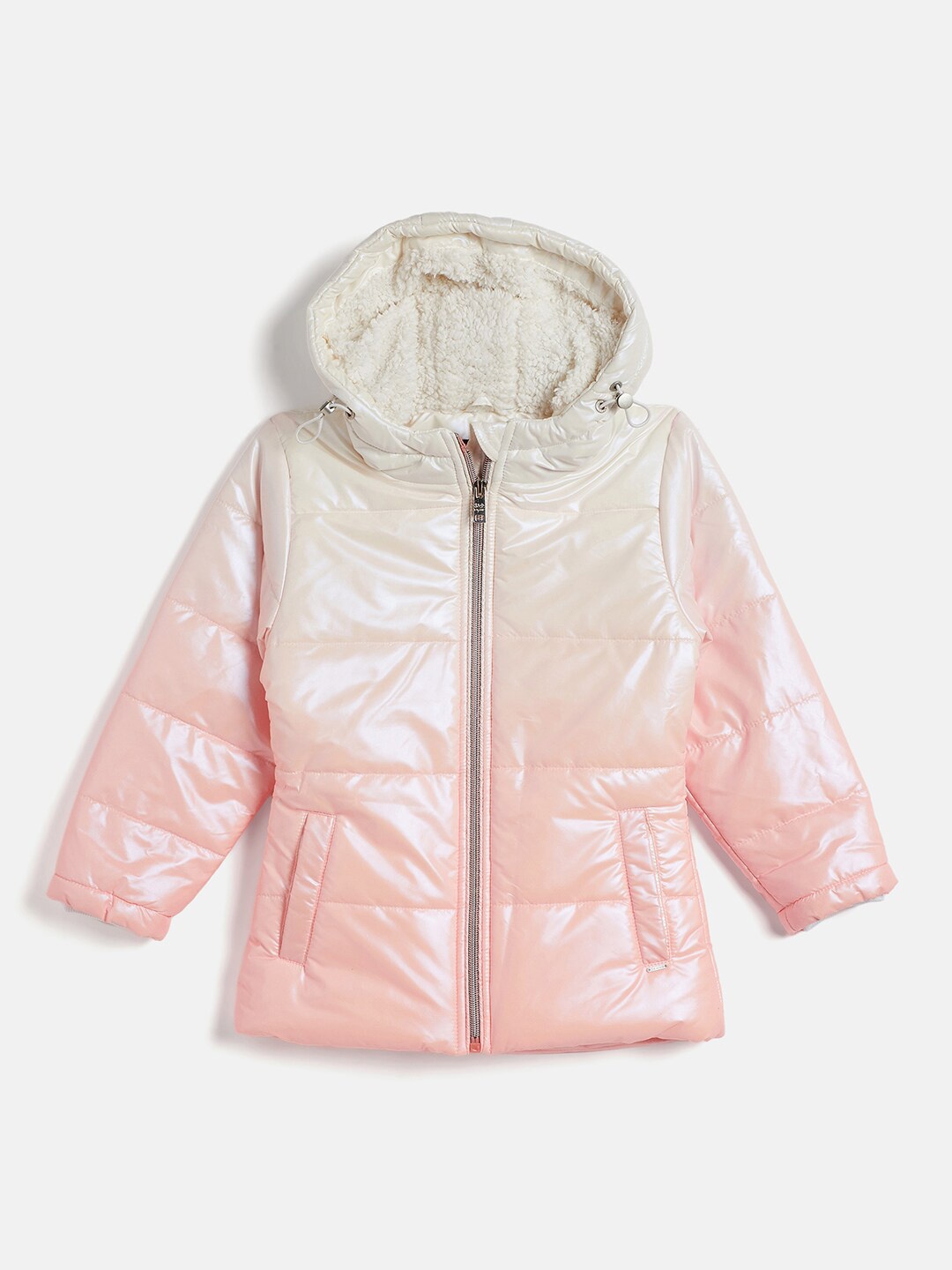 

Okane Girls Colourblocked Hooded Lightweight Longline Puffer Jacket, Pink