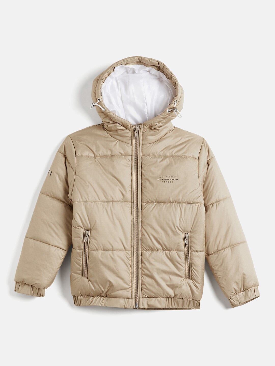 

Okane Boys Hooded Lightweight Puffer Jacket, Beige