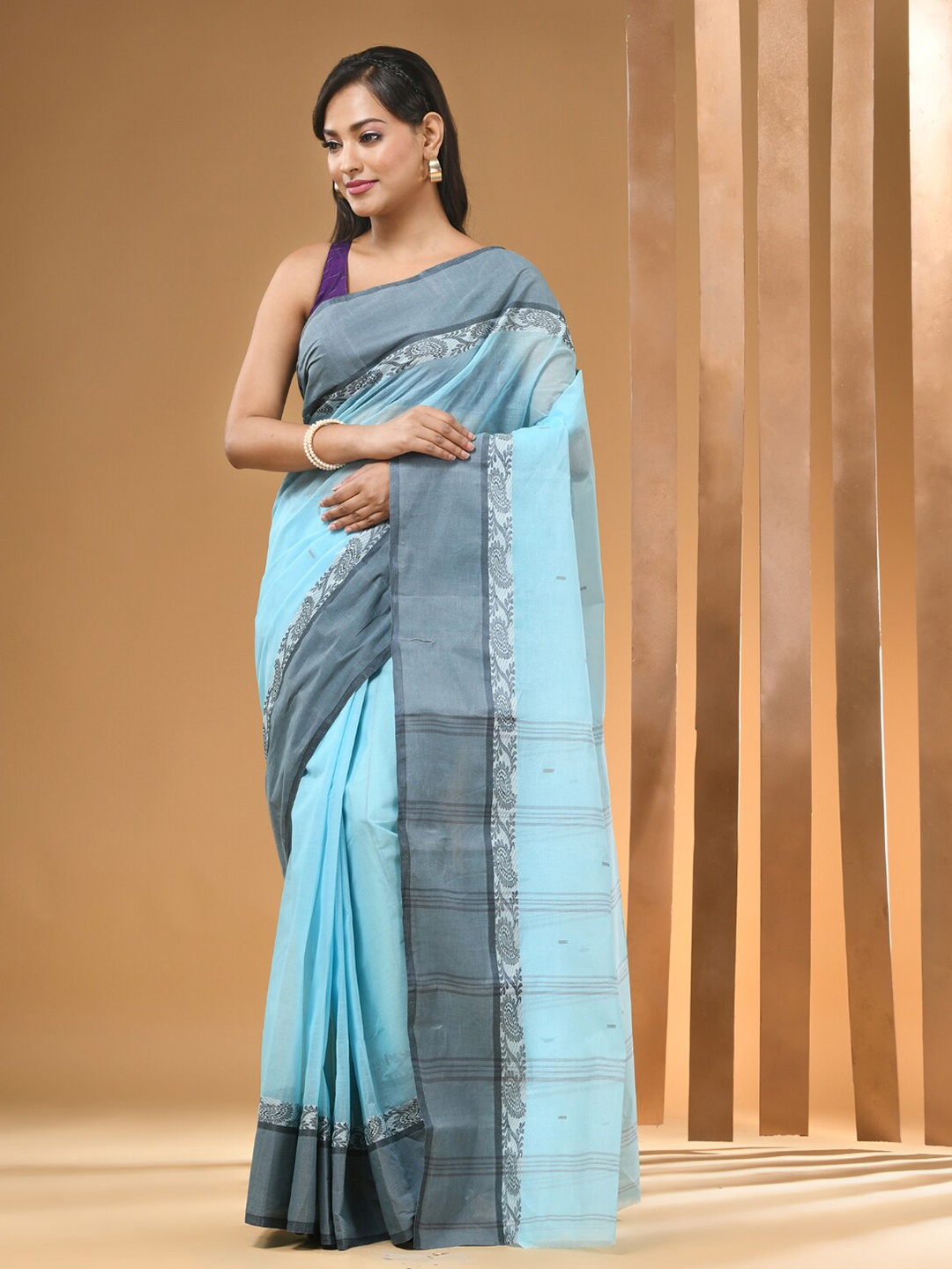 

Arhi Ethnic Motif Woven Design Pure Cotton Tant Saree, Blue