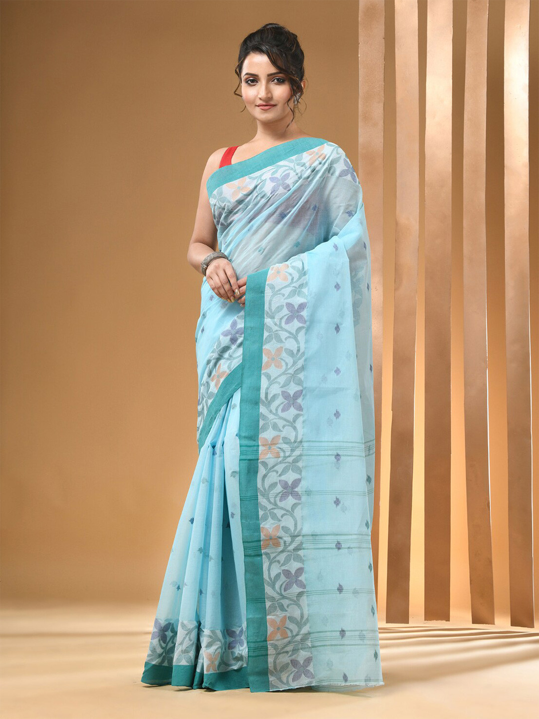 

Arhi Ethnic Woven Design Pure Cotton Taant Saree, Blue