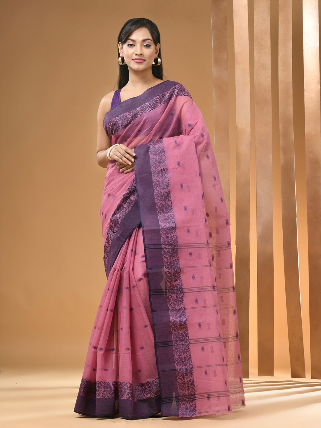 

Arhi Ethnic Motifs Woven Design Pure Cotton Taant Saree, Lavender