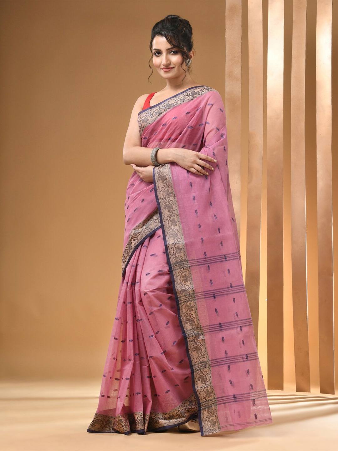 

Arhi Ethnic Motifs Woven Design Pure Cotton Taant Saree, Purple