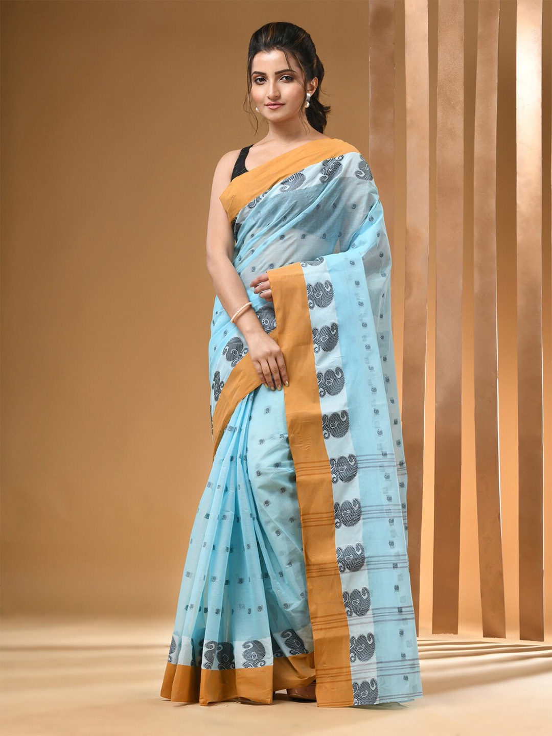 

Arhi Ethnic Motifs Woven Design Pure Cotton Taant Saree, Blue