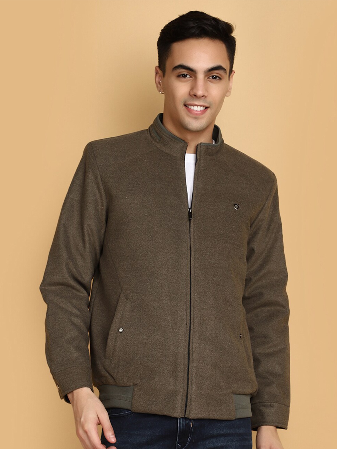 

V-Mart Mock Collar Bomber Jacket, Green