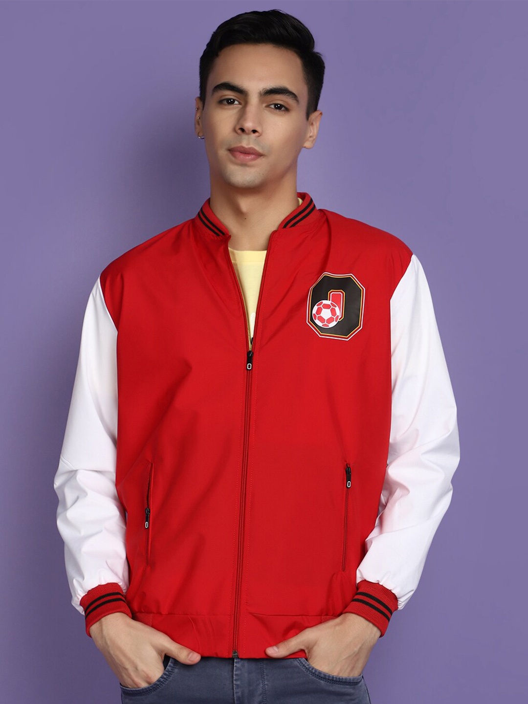 

V-Mart Colourblocked Varsity Jacket, Red