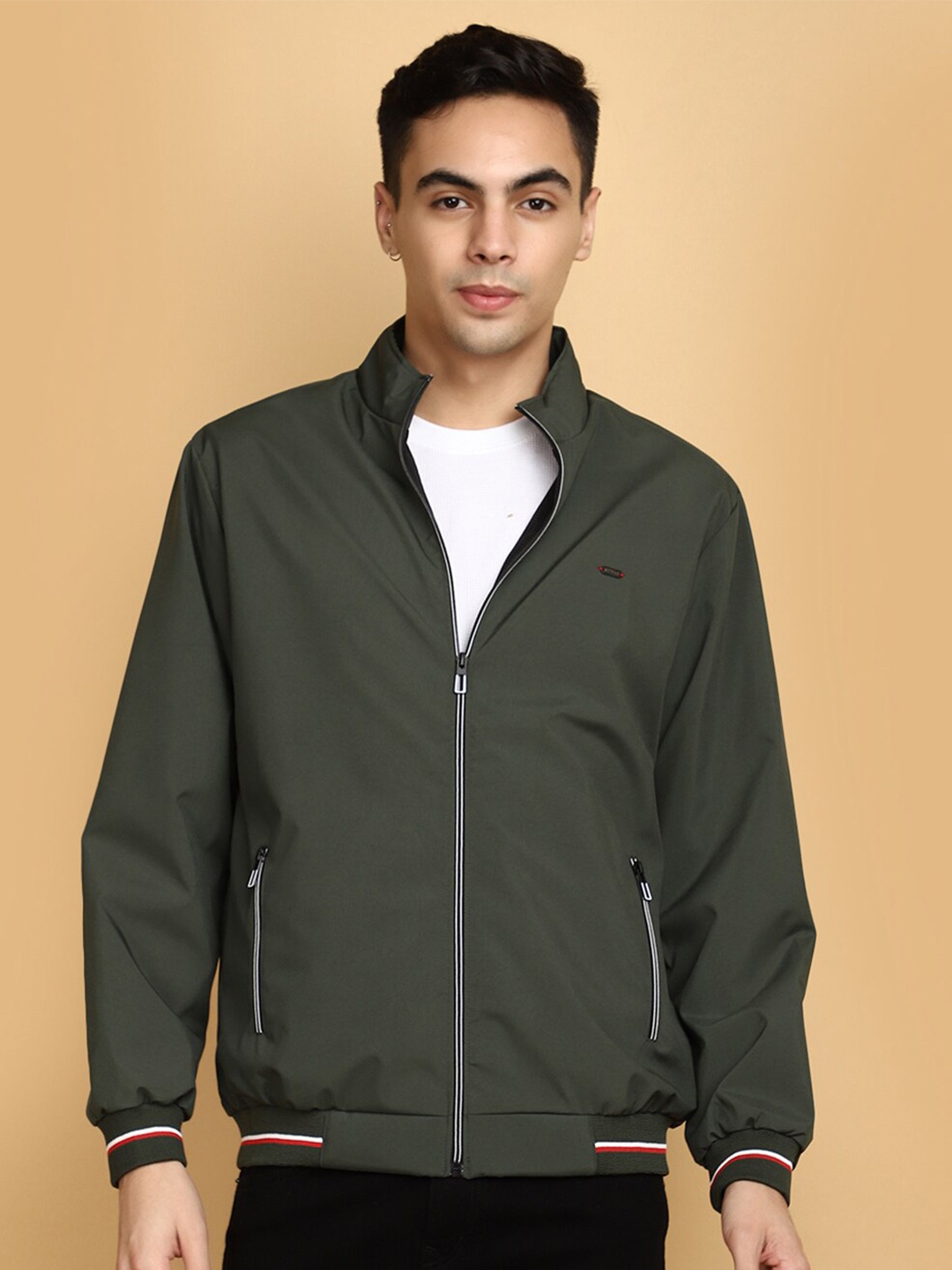 

V-Mart Mock Collar Bomber Jacket, Green