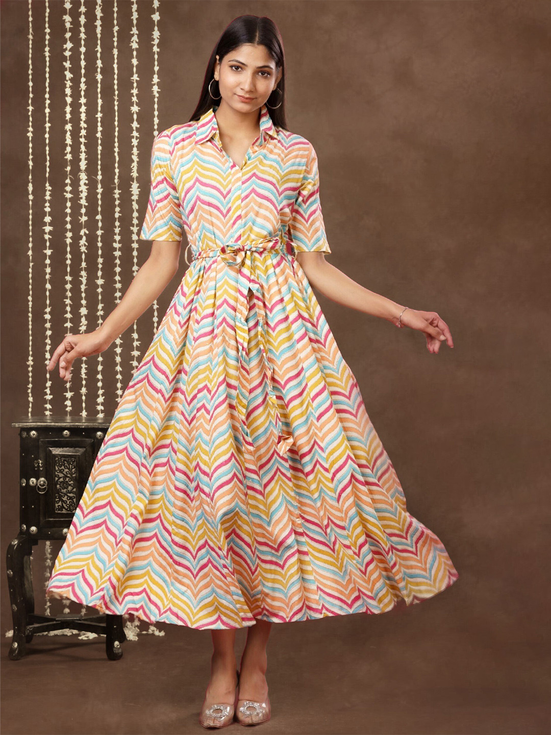 

mokshi Cotton Fit & Flare Midi Dress, White