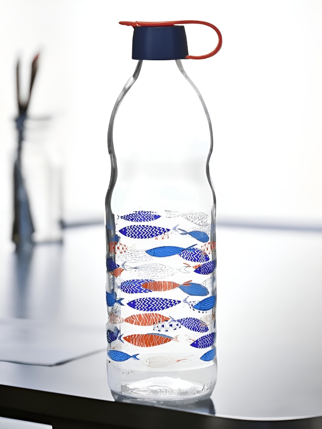 

Athome by Nilkamal Blue and Transparent Single Printed Glass Water Bottle 1L