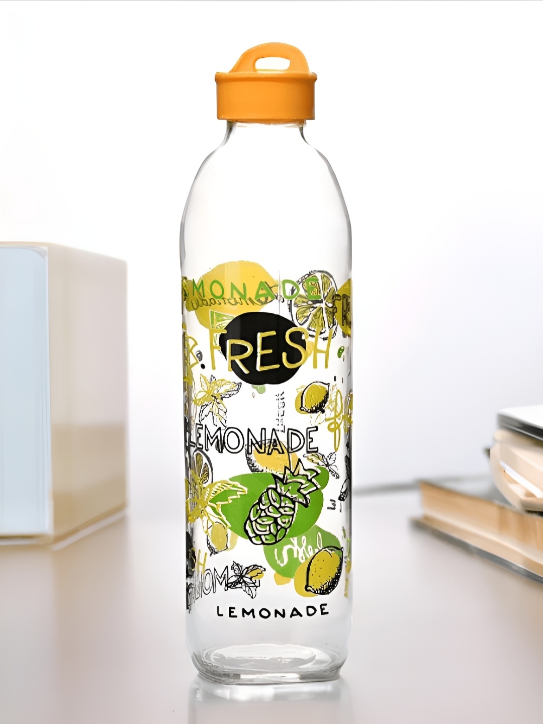 

Athome by Nilkamal Yellow Single Glass Water Bottle 1L, Transparent