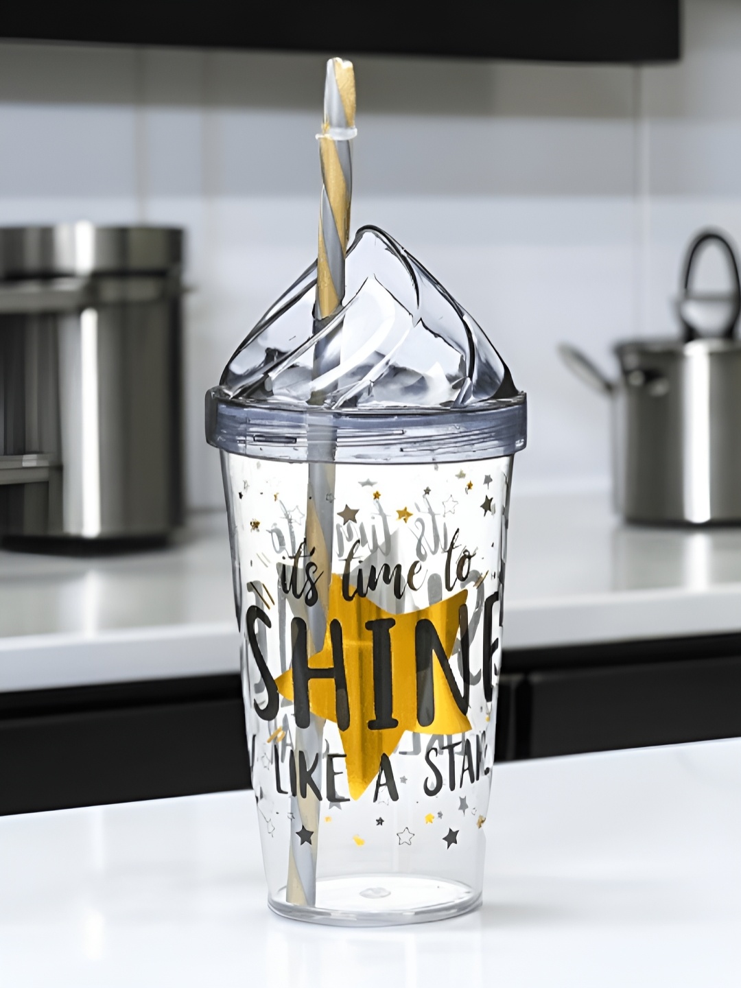 

Athome by Nilkamal Yellow and Transparent Single Printed Water Bottle 660 ml