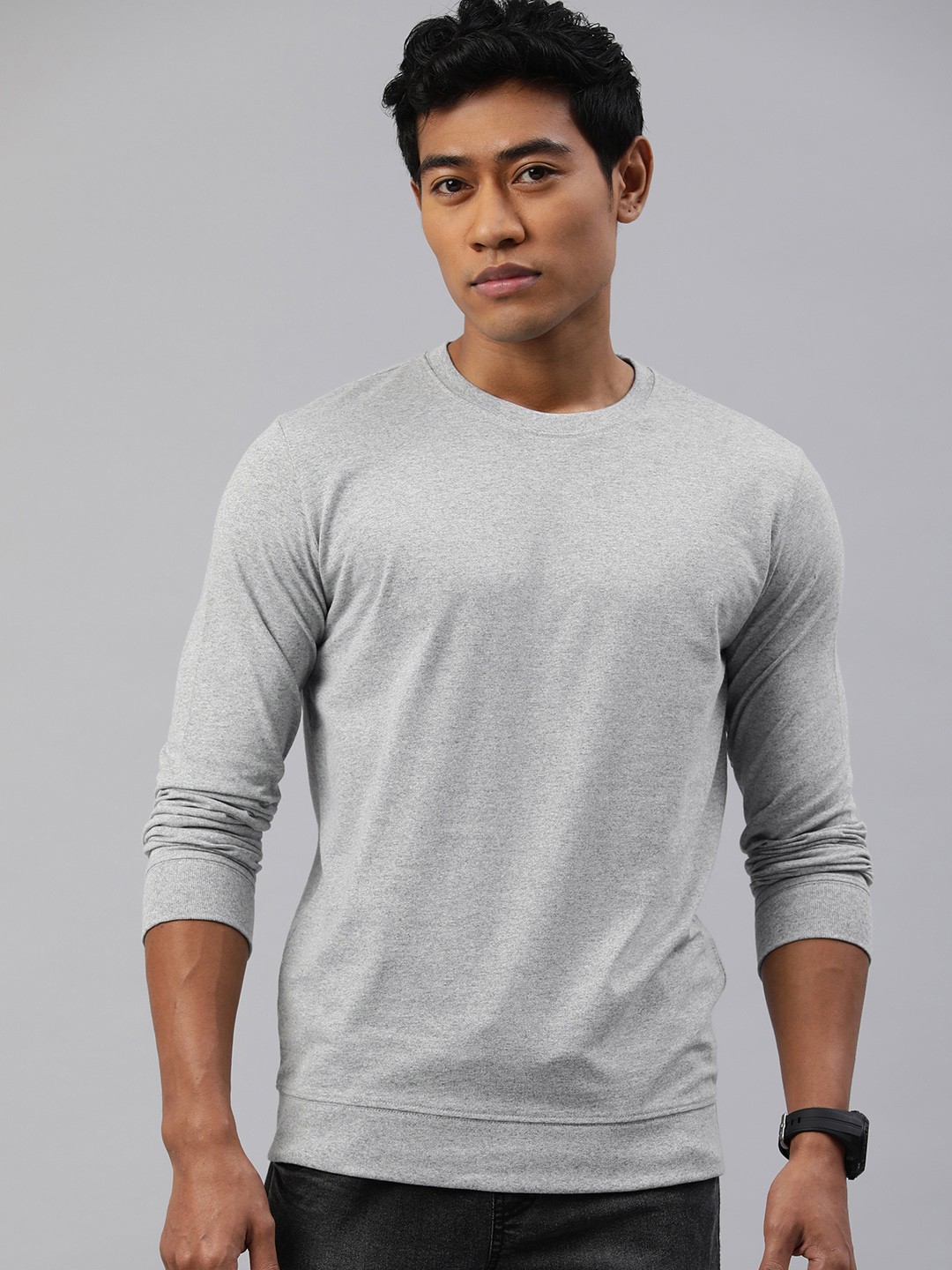 

Huetrap Men Solid Regular Fit Sweatshirt, Grey melange