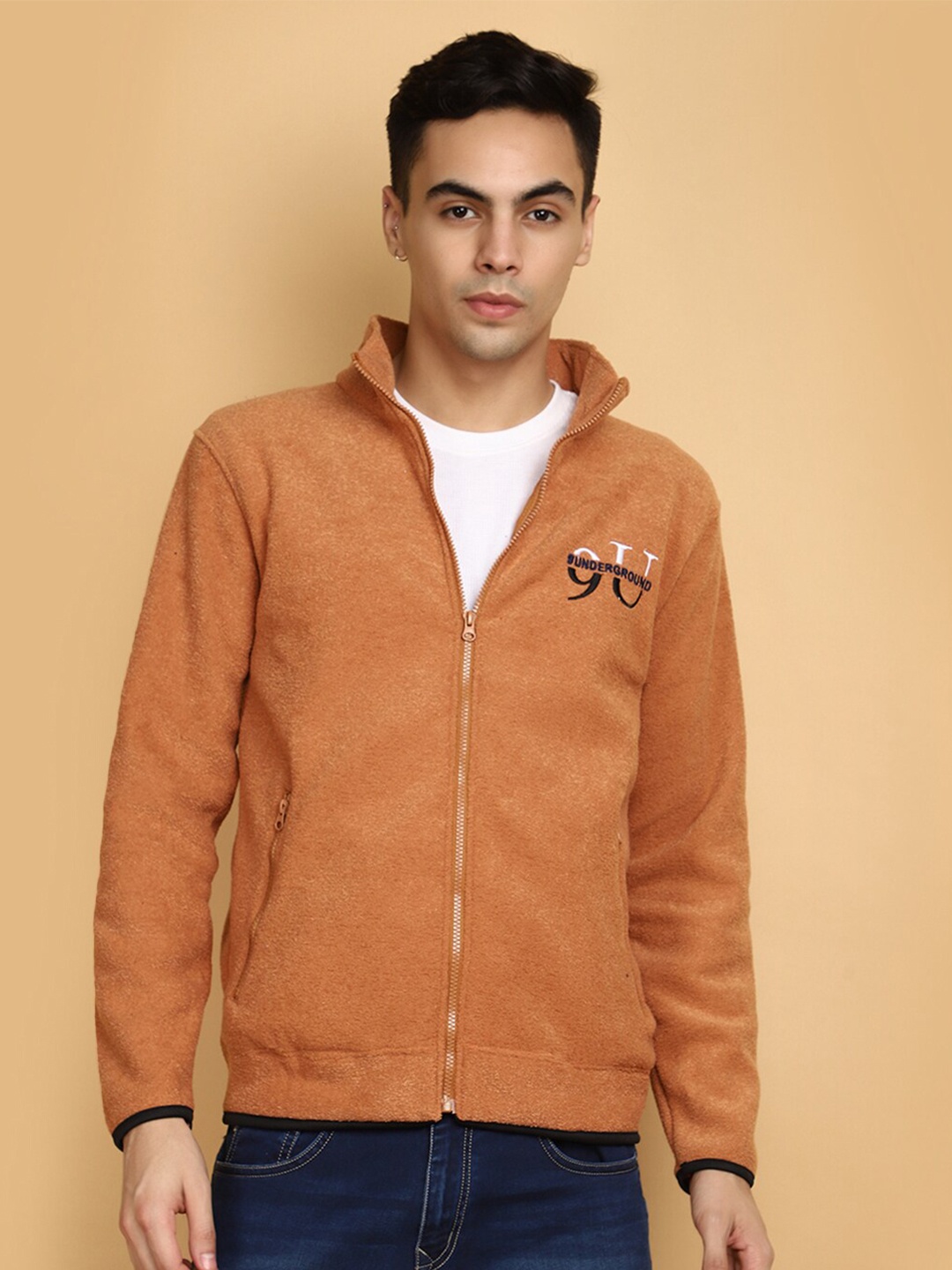 

V-Mart Self Design Woolen Front-Open Sweatshirt, Brown