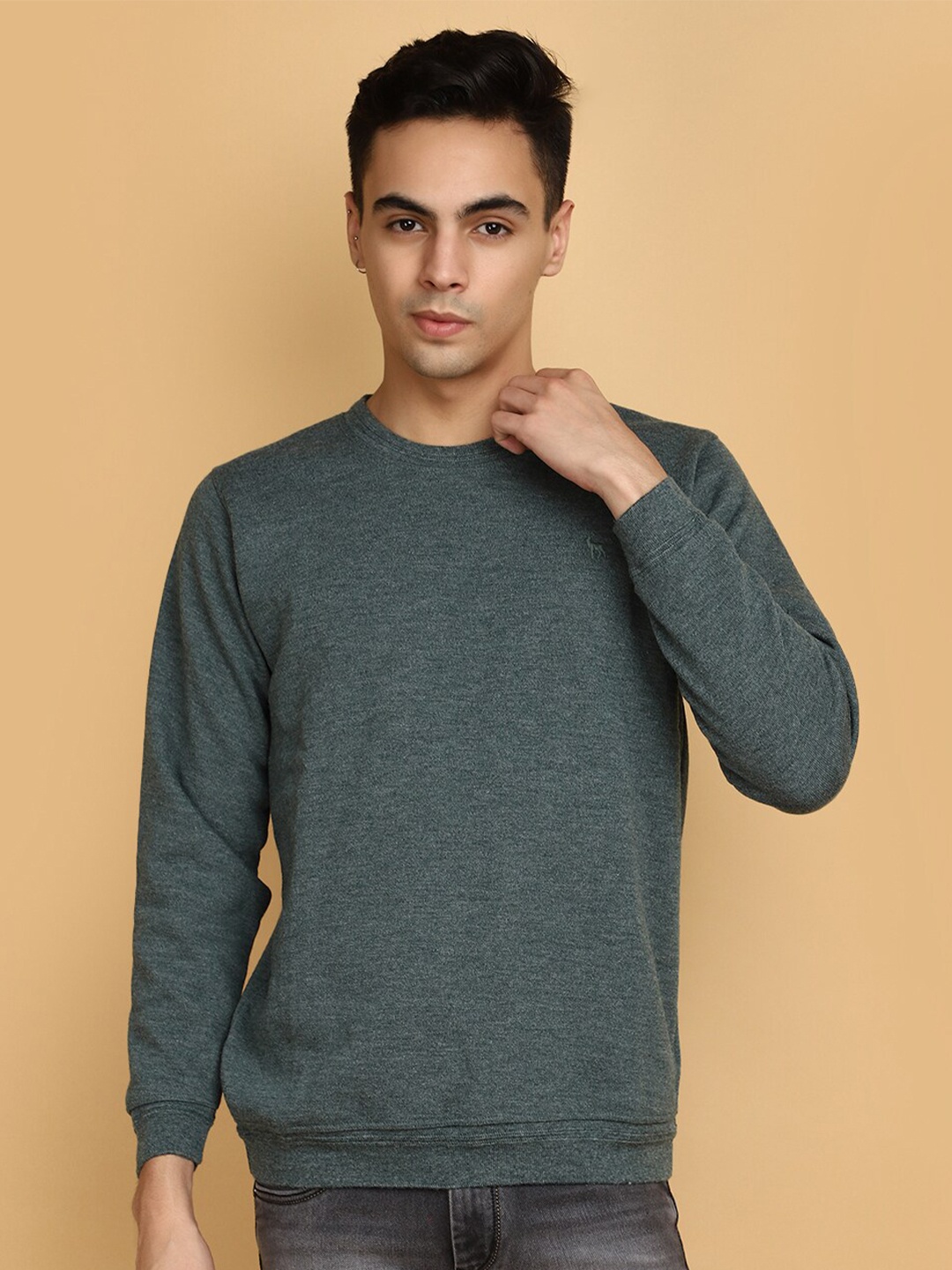 

V-Mart Round Neck Long Sleeves Wool Sweatshirt, Green