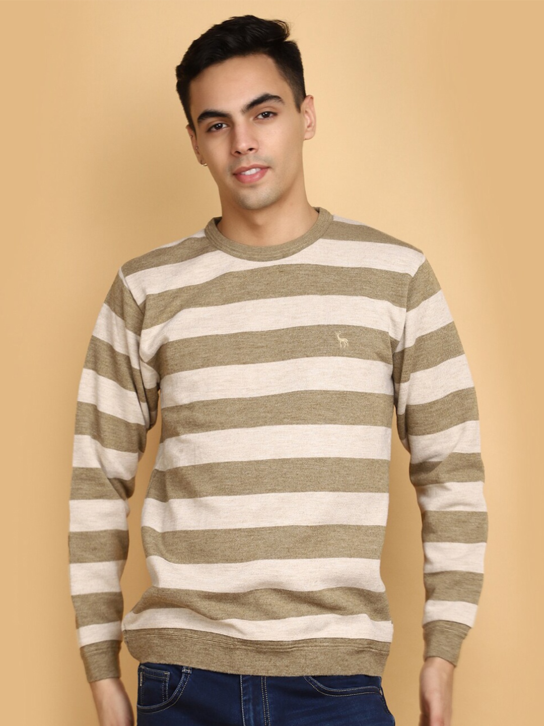 

V-Mart Striped Long Sleeves Wool Sweatshirt, Brown